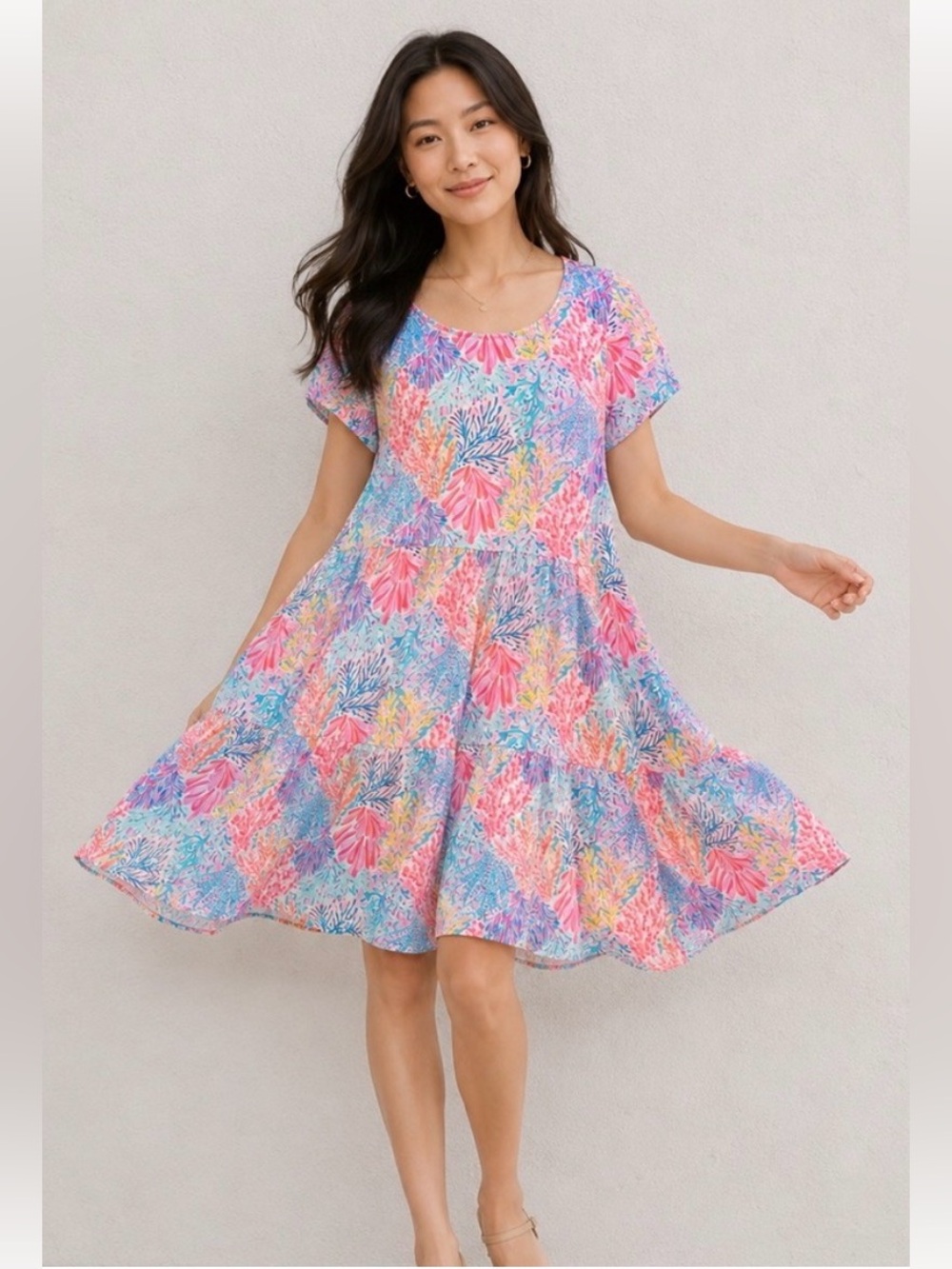 Lilly Pulitzer Geanna Dress Splashdance Multi Color Tee Swing Dress Large